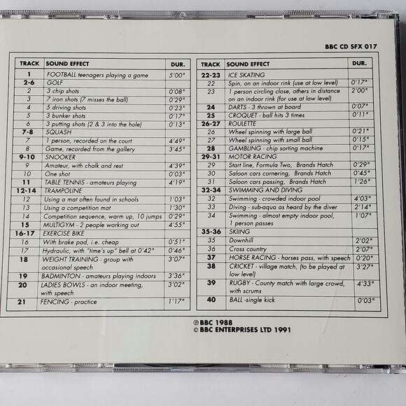 BBC Sound Effects Library International Disc 17 Sport And Leisure CD 1991 - Picture 2 of 3